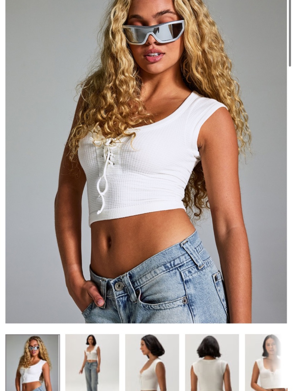 BDG White|cream Lace-Up Ribbed Crop Tank